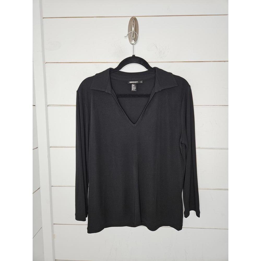 DKNY large black stretchy collared dress shirt